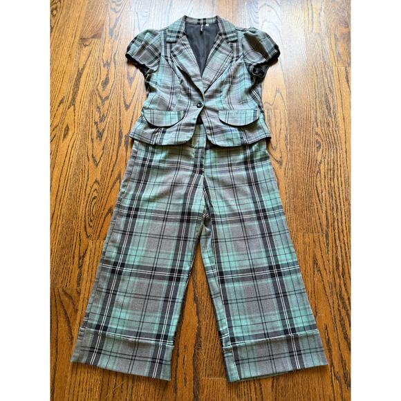 Y2k Plaid Office Siren 2-Piece Suit Whimsy Alt Grunge Punk Mod SteamPunk Career - Picture 9 of 11